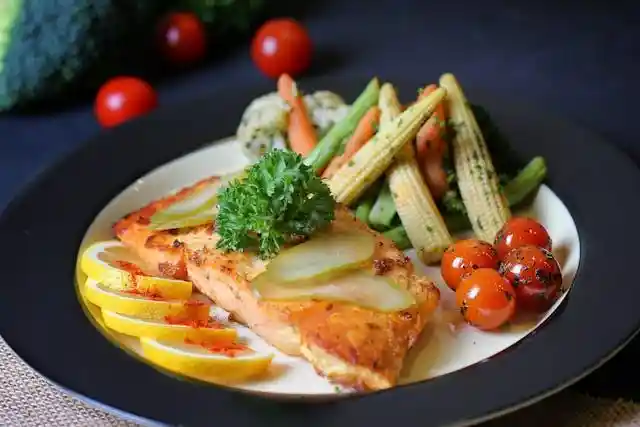 Fish and vegetables on a plate